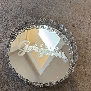 Silver rhinestone mirror cosmetic tray